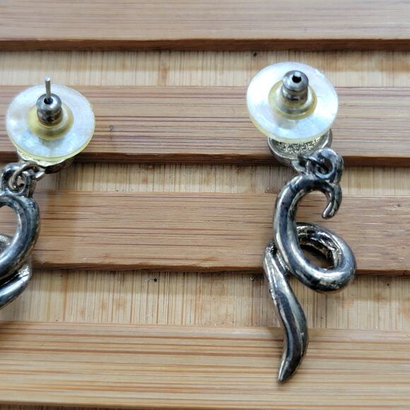 Vintage Earrings Statement Studs Silver Tone Swirl Dangle - Picture 11 of 11